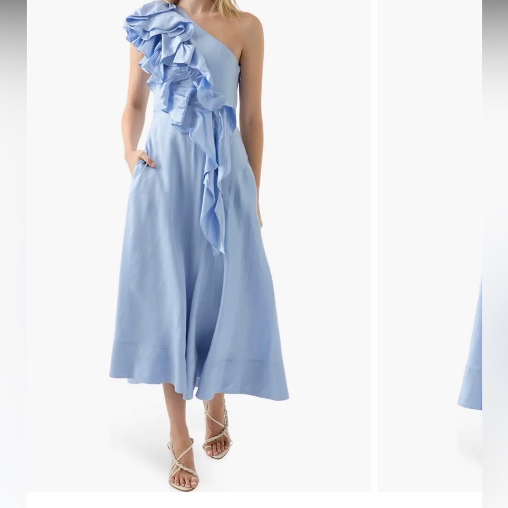 Adelia Asymmetric Ruffle Linen Blend Dress AU 6